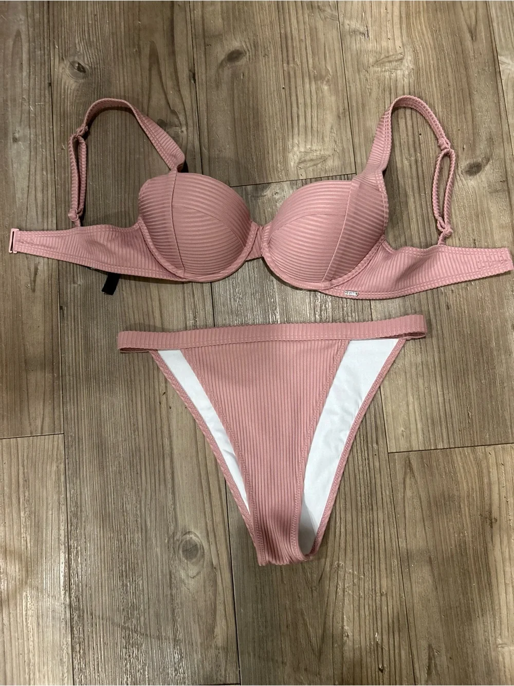 PINK Victoria's Secret Ribbed Knit Push-Up Bikini Set.l in dusty pink size SP